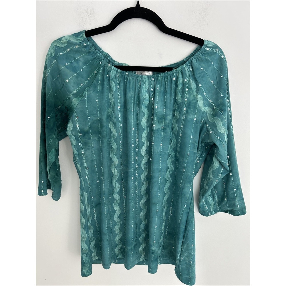 Shannon Ford New York Women's PL Tie-Dye Sequin‎ Embroidered Green Top